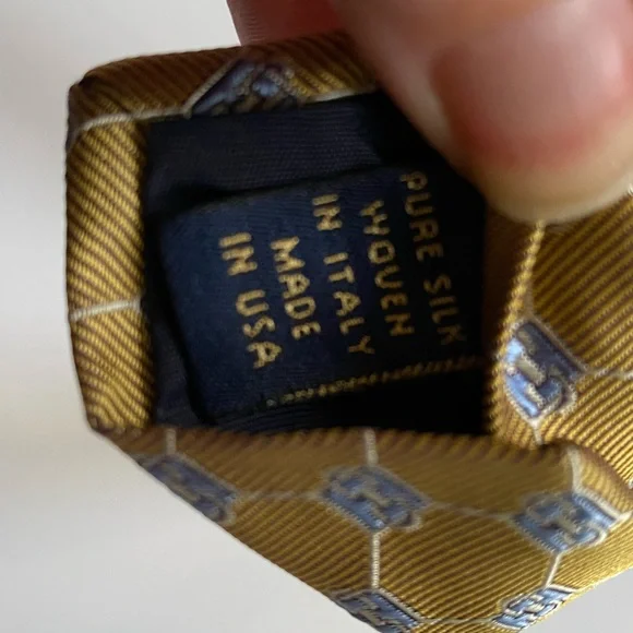 Brooks Brothers Gold Diamond Pattern Blue Silk Neck Tie - Picture 5 of 5
